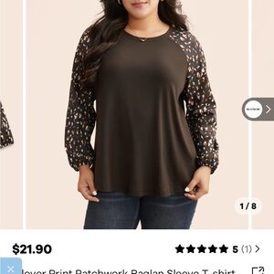 Women's Black Raglan Sleeve Top brown with pattern on sleeves. brand new.